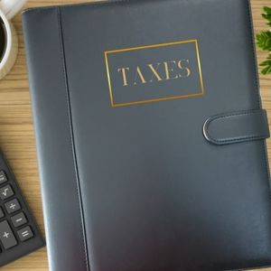 Tax Binder (Black Leather or Blue Leather) with calculator and magnet closure